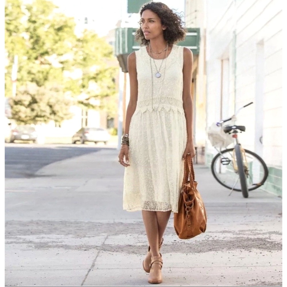 Sundance Juliet Lace Embroidered Mesh Dress Fairycore Cream Ivory Sz 4